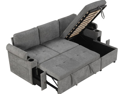 Convertible L Shaped Sofa Couch With Storage, Cup Holders, USB Ports
