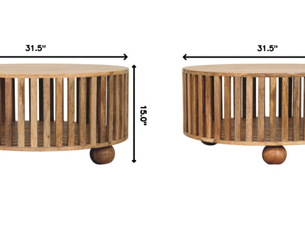 Slatted Round Coffee Table - Beige