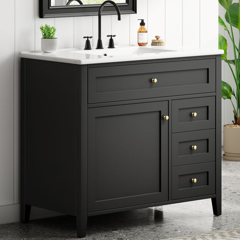 Bathroom Vanity With Sink, Cabinet With 3 Drawers And Adjustable Shelf