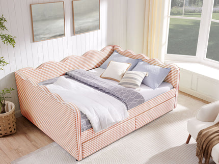 Gingham Daybed & USB Charging Port, Wave Shaped Design