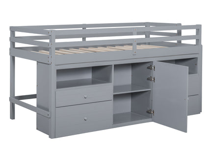 Loft Bed With 4 Drawers, Underneath Cabinet And Shelves