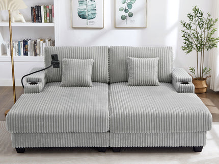 Modern Chaise Sofa With Adjustable Backrest, Cup Holders, Phone Holder & Storage Compartments For Living Room