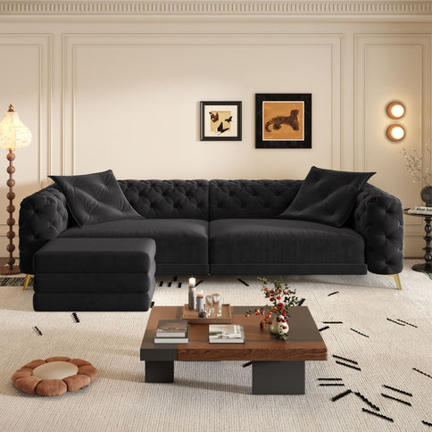 3 In 1 Convertible Sleeper, Deep Seat Pull Out Sofa Bed, Button Tufted