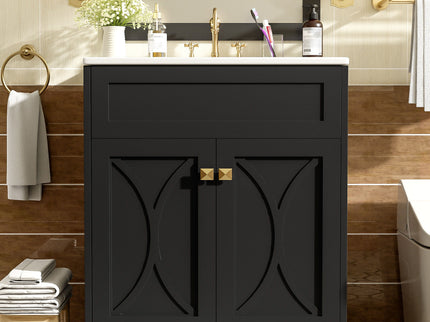 Bathroom Vanity With Sink, Freestanding Storage Cabinet With Handles, Soft Closing Doors