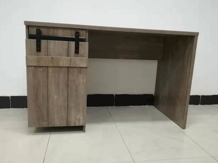 Home Office Desk Hazelnut One Cabinet Three Shelves Faux Barn Door On Metal Euro Hinges Modesty Panel - Light Brown