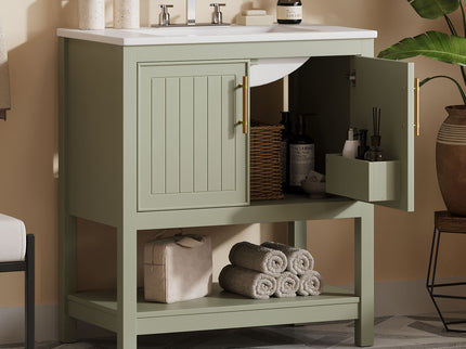 Elegant Bathroom Vanity With Ceramic Sink And Versatile Storage