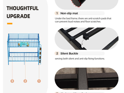 Bunk Bed, Convertible To 2 Separate Twin Size Beds With Full Length Guardrail & Ladder, No Box Spring Needed - Blue