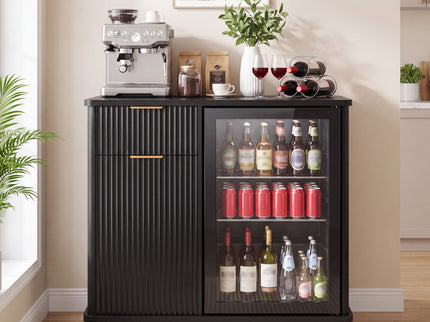 Fluted Coffee Bar Cabinet With Mini Fridge Space & Charging Station