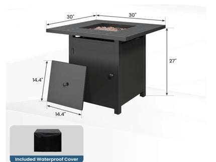 Square 2 In 1 Outdoor Propane Fire Pit Table With Stainless Burner, Lava Rocks, Lid & Waterproof Cover - Black