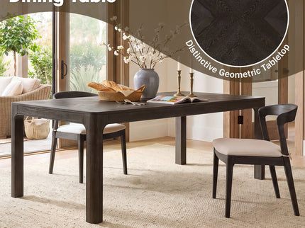 Rectangular Dining Table With Parquet Top, Rounded Corners