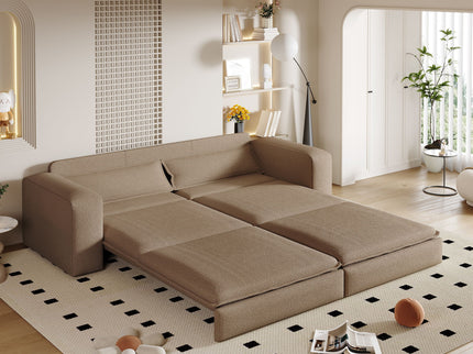 King Size Sleeper Pull Out Sofa Bed, 3 In 1 Convertible Chaise Lounge With 2 Pillows For Living Room - Camel