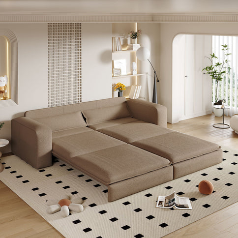 King Size Sleeper Pull Out Sofa Bed, 3 In 1 Convertible Chaise Lounge With 2 Pillows For Living Room - Camel