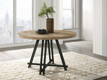 Tate - Round Dining Table With Metal Base - Oak Finish