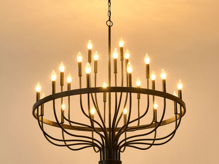 24 Light Chandelier Industrial Iron Candle Chandelier Modern Suspended Farmhouse Chandeliers Pendant Light Fixtures For Dining Room Bedroom Living Room Kitchen Island Foyer E12 Bulb (No Include) - Black