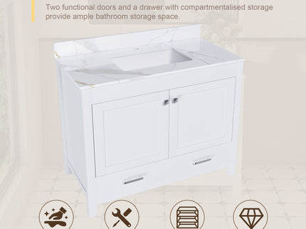 43" Bathroom Vanity, Multi Functional Cabinet, Doors And Drawer - White