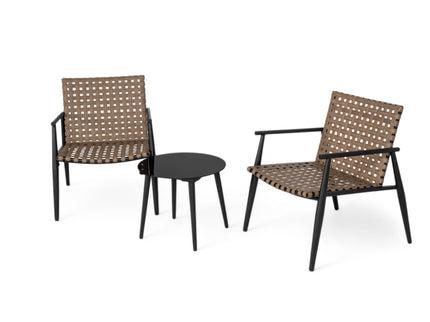Outdoor Chat Set, 2 Chairs & Side Table - Black / Brown