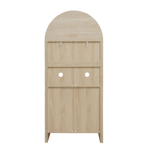 Arched Kitchen Pantry, Modern Farmhouse Wood Kitchen Storage Cabinets, Arched Storage Display Cabinet With Adjustable Shelves, Versatile Cupboard For Kitchen, Dining Room, Living Room - Natural