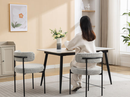 Burbank - Modern Round Boucle Dining Chairs (Set of 2) - Black / White