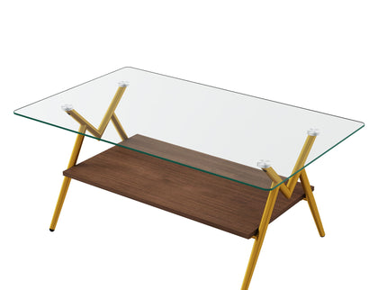 Rectangle Coffee Table With Tempered Glass Top And Shelf