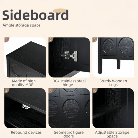 Stylish Storage Cabinet Sideboard With Unique Geometric Circle Door Design - Black