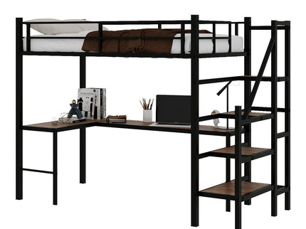 Loft Bed & L-Shaped Desk, Large Storage Space