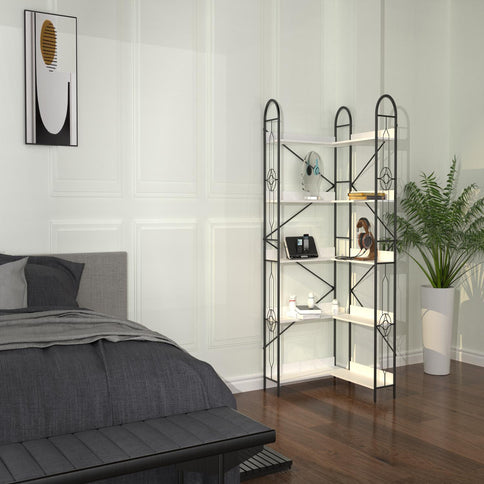 Industrial Style Corner Bookshelf With Thickened Iron Frame