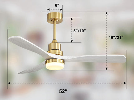 52" Ceiling Fan With Dimmable LED Light, 3 Blades, DC Motor, Remote Control - Gold
