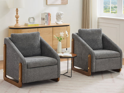 Modern Upholstered Armchair With Wooden Side Frame