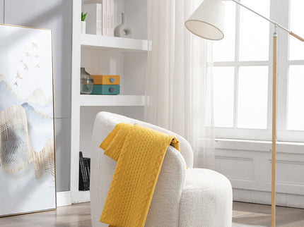 Teddy Fabric Swivel Accent Armchair Barrel Chair With Powder Coating Metal Ring