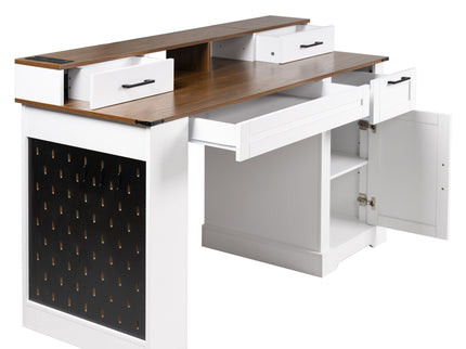 Office Desk With Storage Cabinet, Charging Station, Monitor Stand & Pegboard