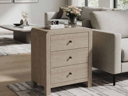 3 Drawer Chest Of Drawers With Soft Close Glides Rounded Corners Handles - Natural