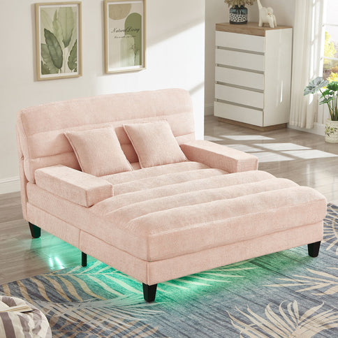 Chaise Bed Lounge Sofa Chair With Adjustable Backrest And LED Light Strip