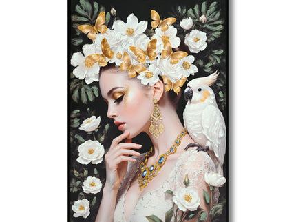 Beauty Posters Beauty Lady Wall Art And Floral Canvas Artwork For Living Room - Ivory / Gold