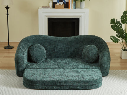 Curved Convertible Sofa, 2 In 1 Frameless Folding Sofa Bed With Pull Out Base And Deep Seat