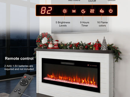 65" Electric Fireplace With Wall Mantel, 50" Fireplace Insert Heater, Remote Control, Timer For Living Room - Antique White