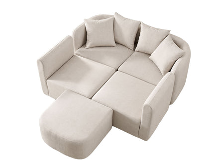 L-Shaped Modular Sectional Sofa With Ottoman, Living Room Furniture Set - Beige
