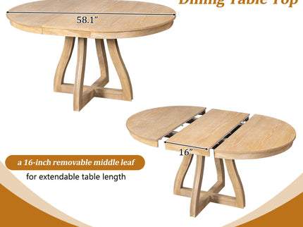 Round Extendable Dining Tabl, Middle Leaf, Curved Legs