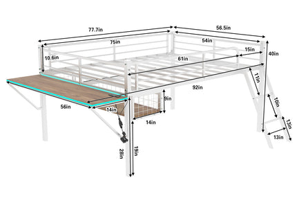 Loft Bed With Built In Desk, LED Light Strip