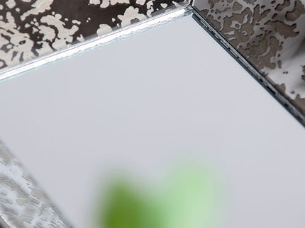 Antique Rectangle Mirror With Floral Accents, Mirrored Display Tray, Hanging Wall Mirror