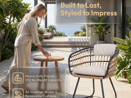 Patio All Weather Armchairs With Cushions (Set of 2) - Beige
