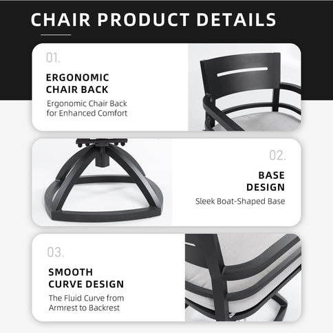Outdoor Patio Swivel Rocker With Outdoor Grade Sunbrella Fabric Cushions (Set of 2) - Ember Black