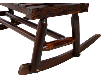 Rustic Outdoor Wood Rocking Bench Double Rocking Chair For 2 Persons With Curved Seat, Porch Rocker - Brown