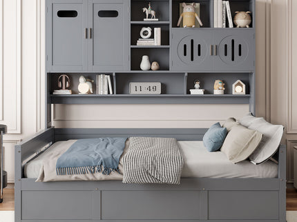 Daybed With All-In-One Cabinet And Shelf