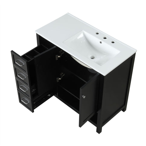 Bathroom Vanity With Sink Top, Bathroom Vanity Cabinet With 2 Doors And 2 Drawers, Open Shelf