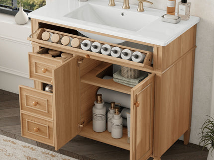 Bathroom Vanity With Sink, 3 Drawers & 2 Doors