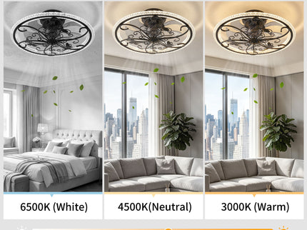 Ceiling Fan With Lights Remote Control, 6 Speeds 3 Color Caged Ceiling Fan - Matte Black