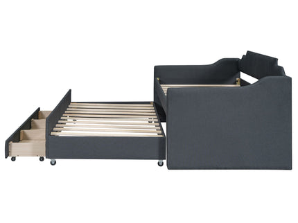 Upholstered Simple Design Daybed With Trundle And 3 Drawers