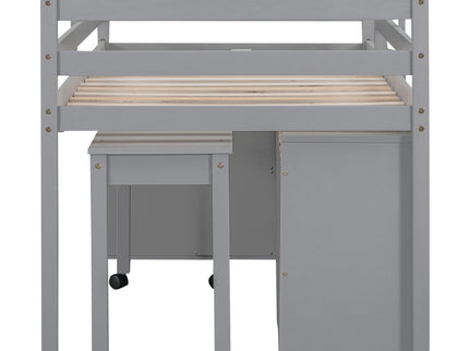 Loft Bed With Retractable Writing Desk And 4 Drawers, With Lateral Portable Desk And Shelves