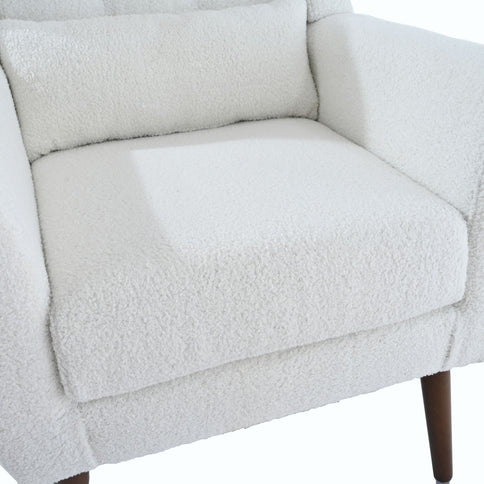 Modern Accent Chair, Arm Chairs For Living Room, Upholstered Mordern Armchair, Comfy Soft Padded Lounge Chair In Small Space, Bedroom, With Pillow, Solid Wood Leg