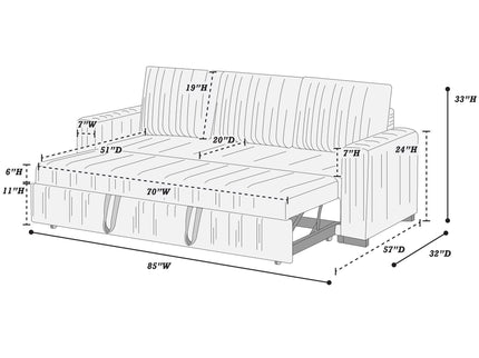 Convertible Sleeper Sofa With Pull Out Bed, Upholstery, Square Arms - Dark Gray